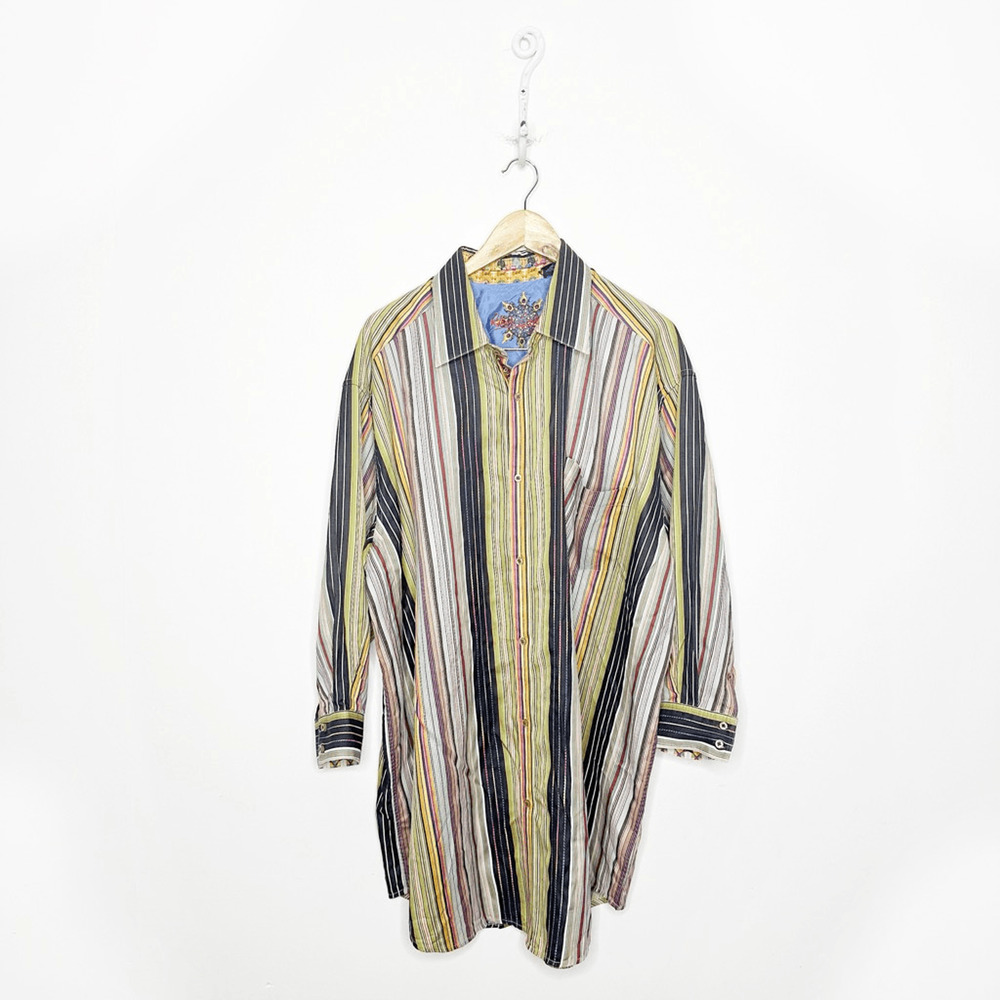 ROBERT GRAHAM Multi colored striped Button Front Shirt pop cuff classic Mens 2XL